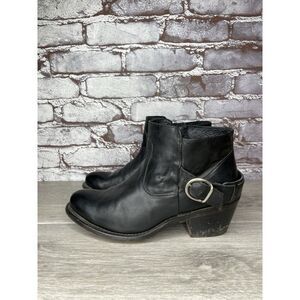 OVERLAND Black Leather Buckle Side Zip Western Ankle Boots Women’s Sz 8B US/39EU